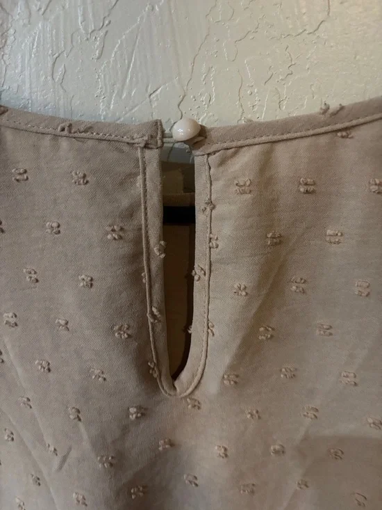 Neutral Ruffle Sleeve Swiss Dot Tunic Top - Beige - Picture 7 of 8